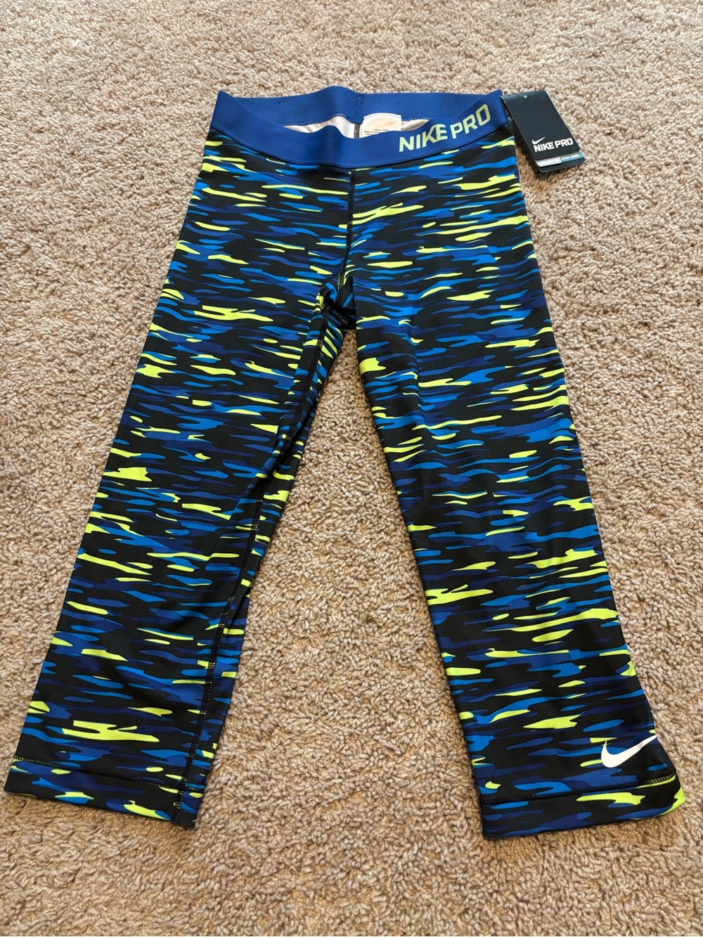 Nike Pro Dri-FIT Women's Ankle Leggings Geometric Black/Blue/Yellow M